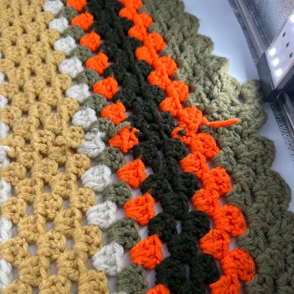 Handmade Retro Granny Square Crochet Blanket 80x70 – Orange Olive Tan - Picture 13 of 13